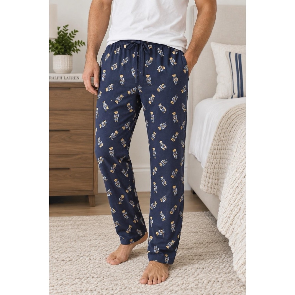 Polo Ralph Lauren Polo Bear Pajama Pants Mens S Navy Blue Flannel Lounge